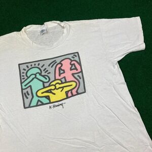 Vintage Keith Haring Shirt Mens XL White Streetwear Single Stitch 80s USA Tee